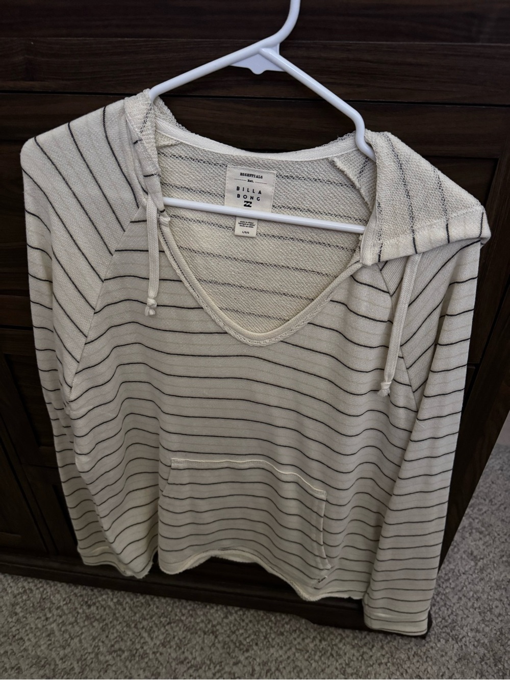 Billabong Cream Knit Hoodie with Thin Black Stripes